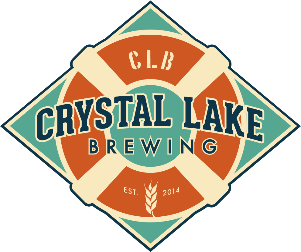 Brewery logo of a raft and the words Crystal Lake Brewing